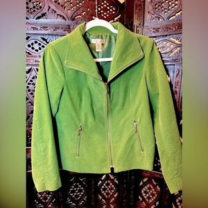 Women’s Size Small Corduroy Jacket Green Boxy Cropped Zip Office Career Wear
